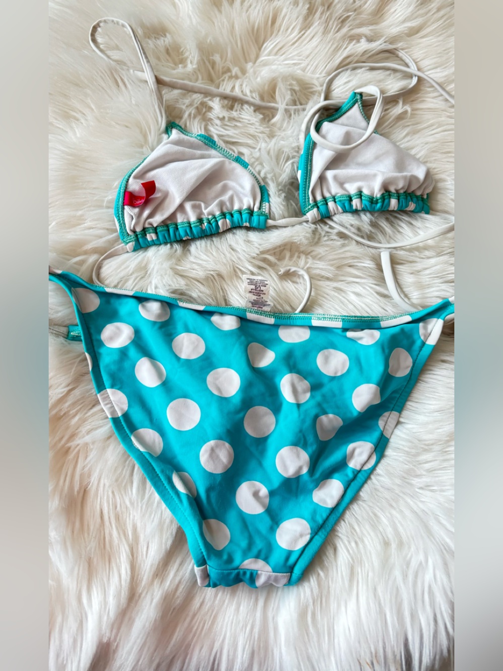 The Bikini Lab Turquoise and White Polka Dot Bikini Set - Picture 2 of 8